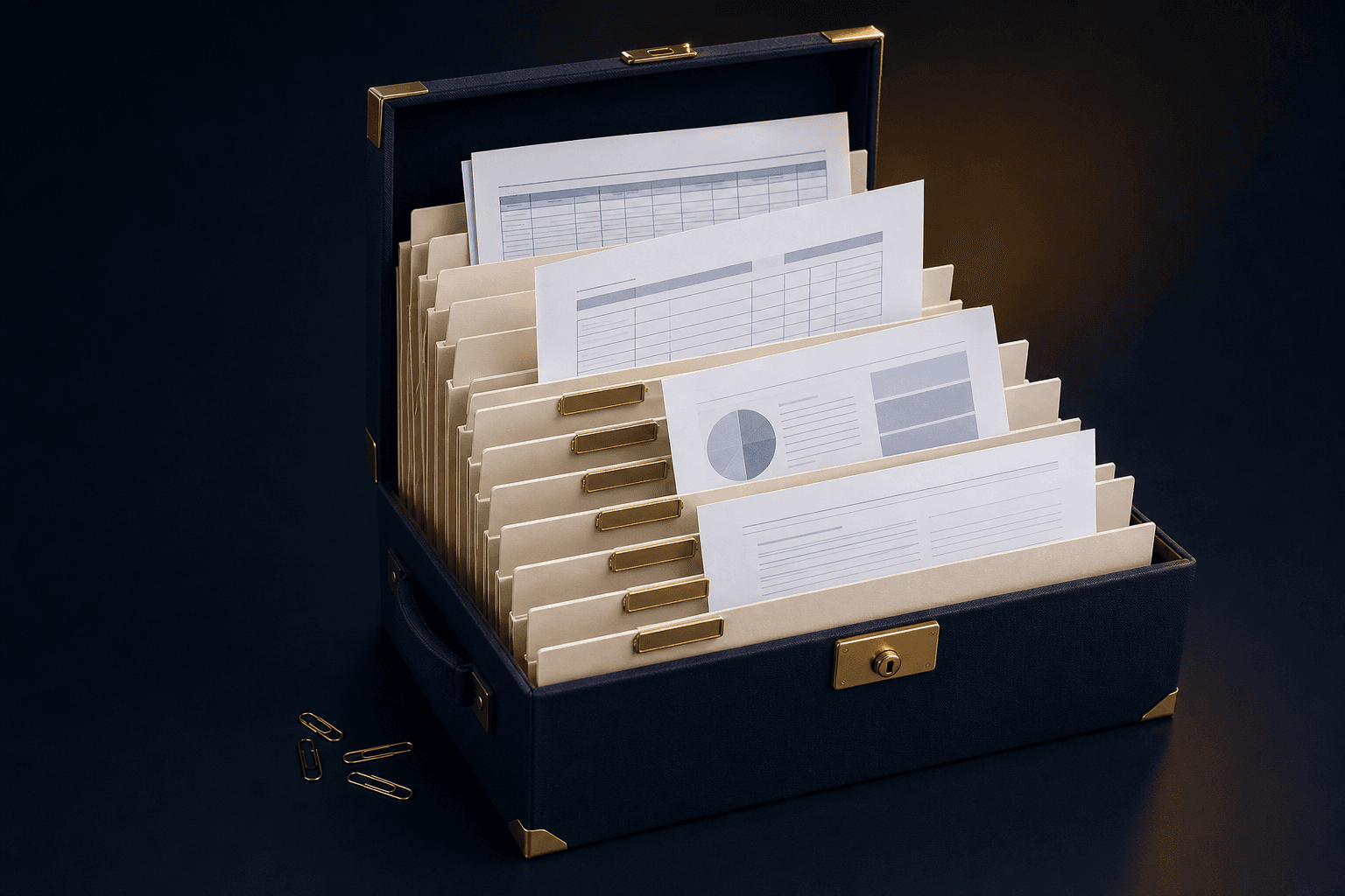 Organised business document library with twelve folders and editable office files